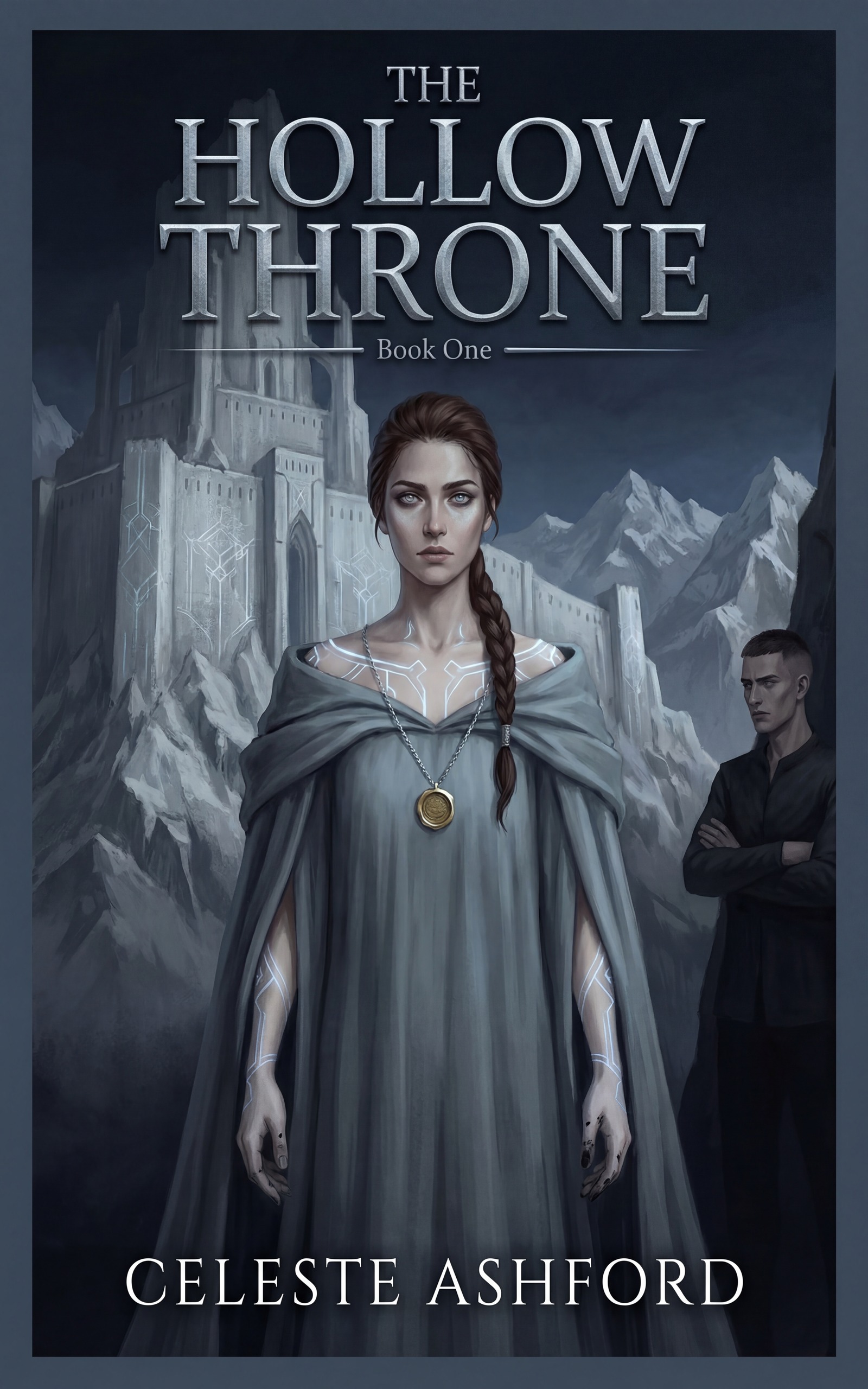 The Hollow Throne book cover — dark romantasy with fortress and emotional magic imagery